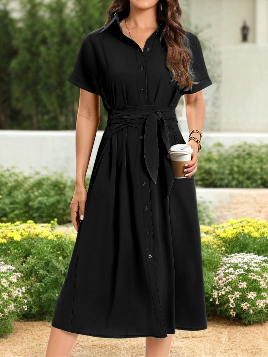Nwt - "An Elegant Woman" Boutique Ss Button Down Belted Midi Shirtdress -Size Xl